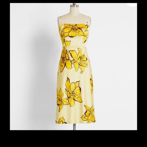 Anthropologie Hutch  Yellow Floral Midi Dress size 4 - Picture 2 of 3